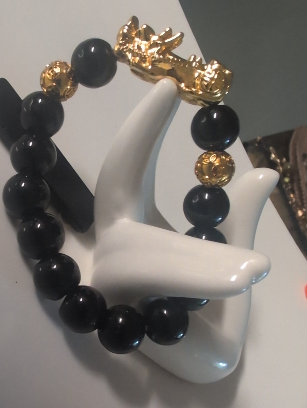 Feng Shui  Pixie Black And Gold Tone W Obsidian Beads